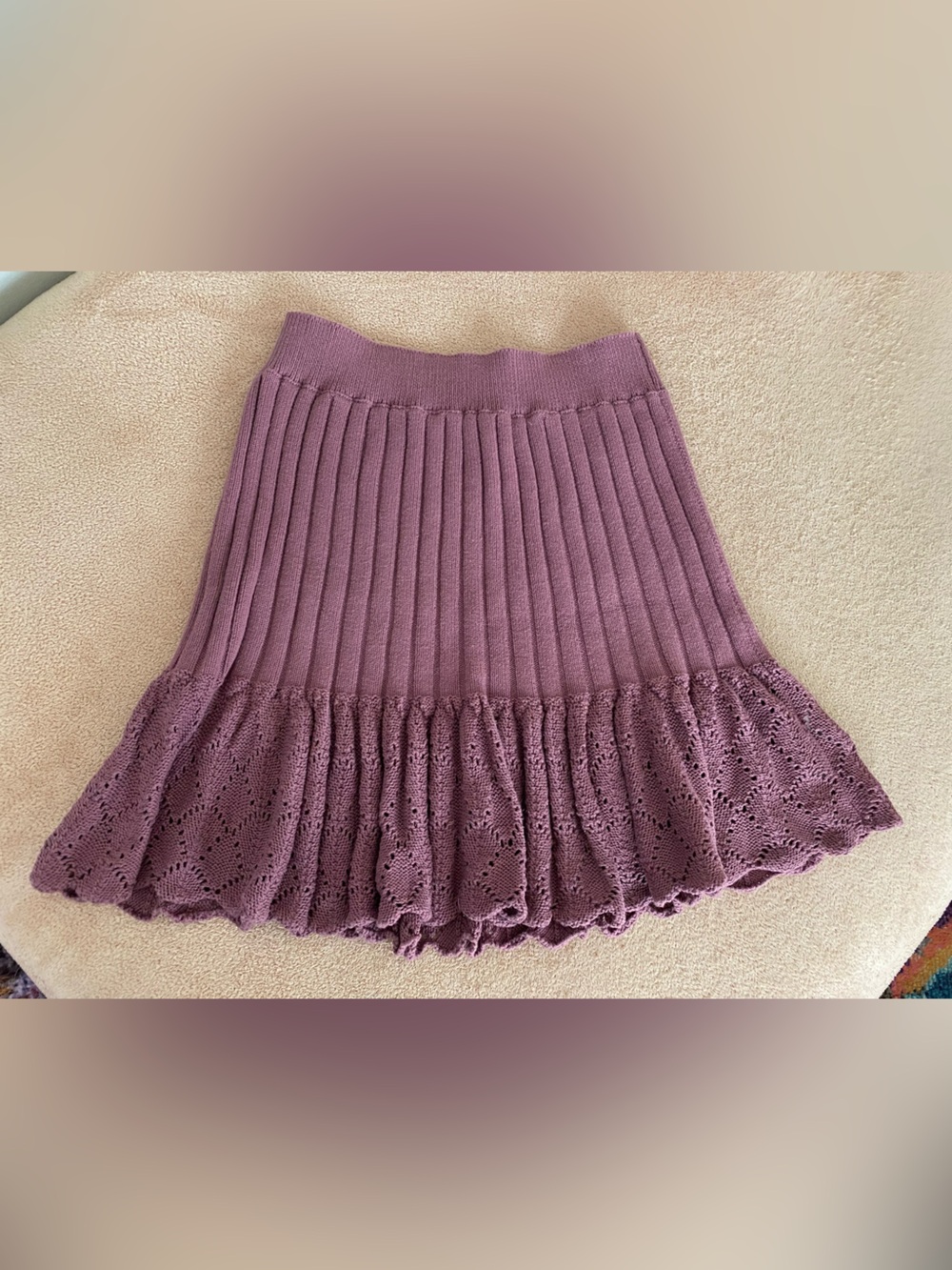 Ribbed Knit Ruffled Mini Skirt in Mauve